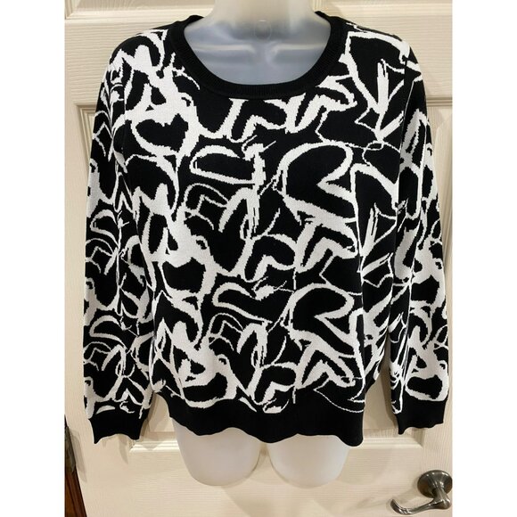 Adrianna Papell Black & White Abstract Valentines Heart Sweater Women’s Medium - Picture 9 of 9